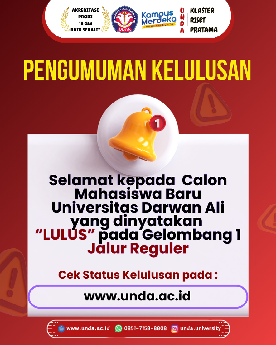 Selamat! Kepada Calon Mahasiswa Baru Jalur Reguler yang dinyatakan “Lulus” pada Gelombang 1 2025