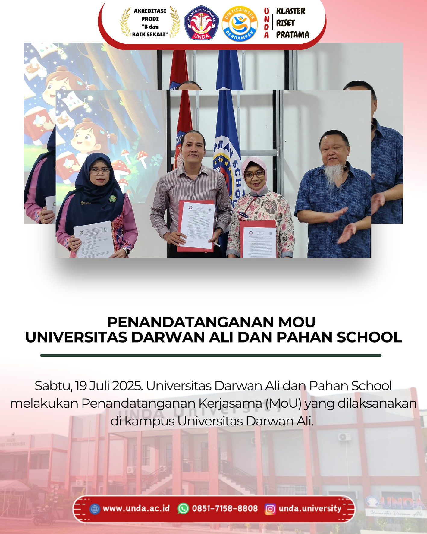 PENANDATANGANAN MOU UNIVERSITAS DARWAN ALI DAN PAHAN SCHOOL