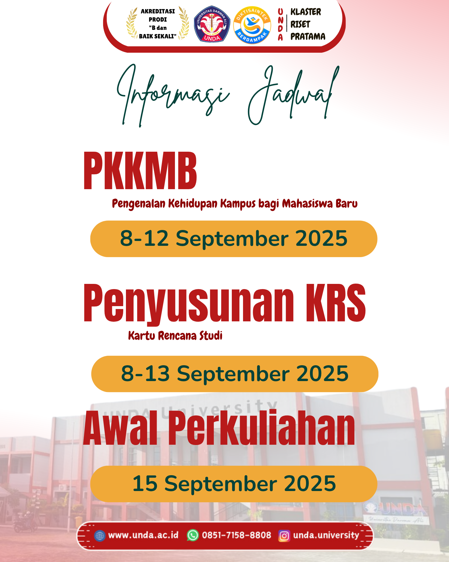 Informasi Jadwal Akademik Semester Ganjil Tahun 2025/2026 Universitas Darwan Ali