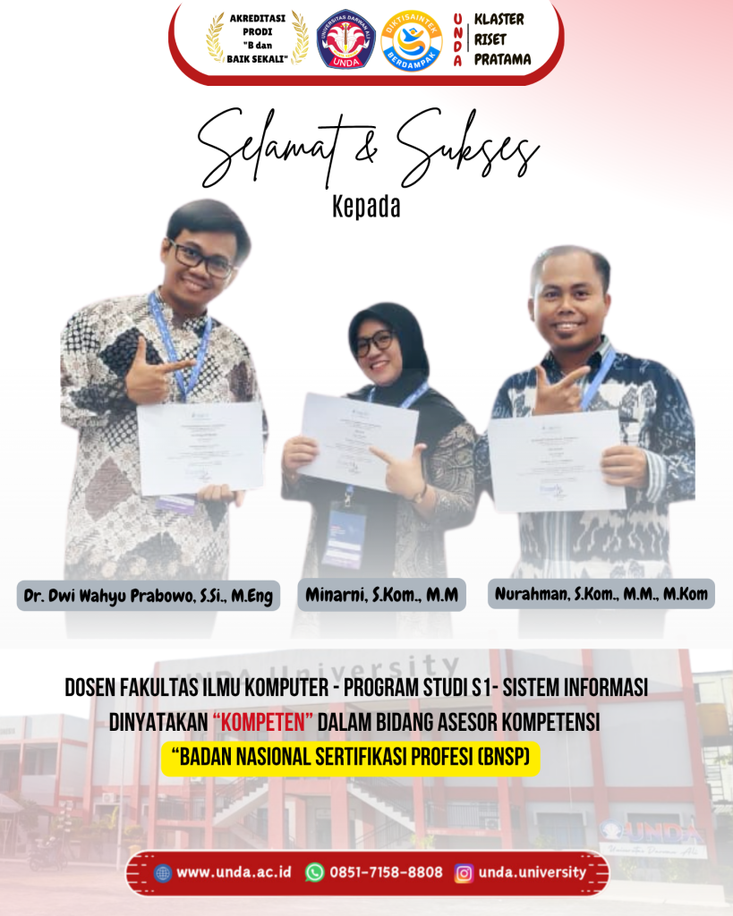 Tiga Dosen Sistem Informasi UNDA Raih Kompetensi Asesor BNSP