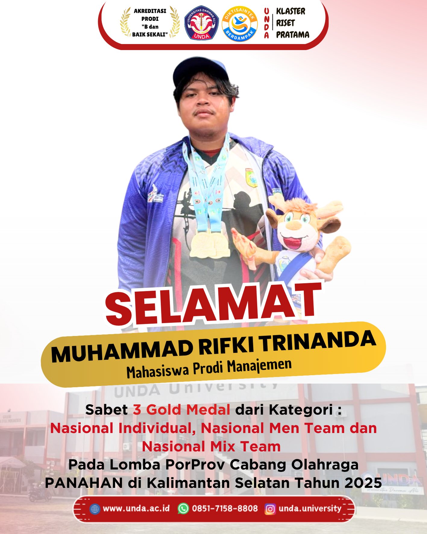 Mahasiswa Universitas Darwan Ali Raih 3 Medali Emas pada Ajang Porprov Cabang Olahraga Panahan di Kalimantan Selatan Tahun 2025