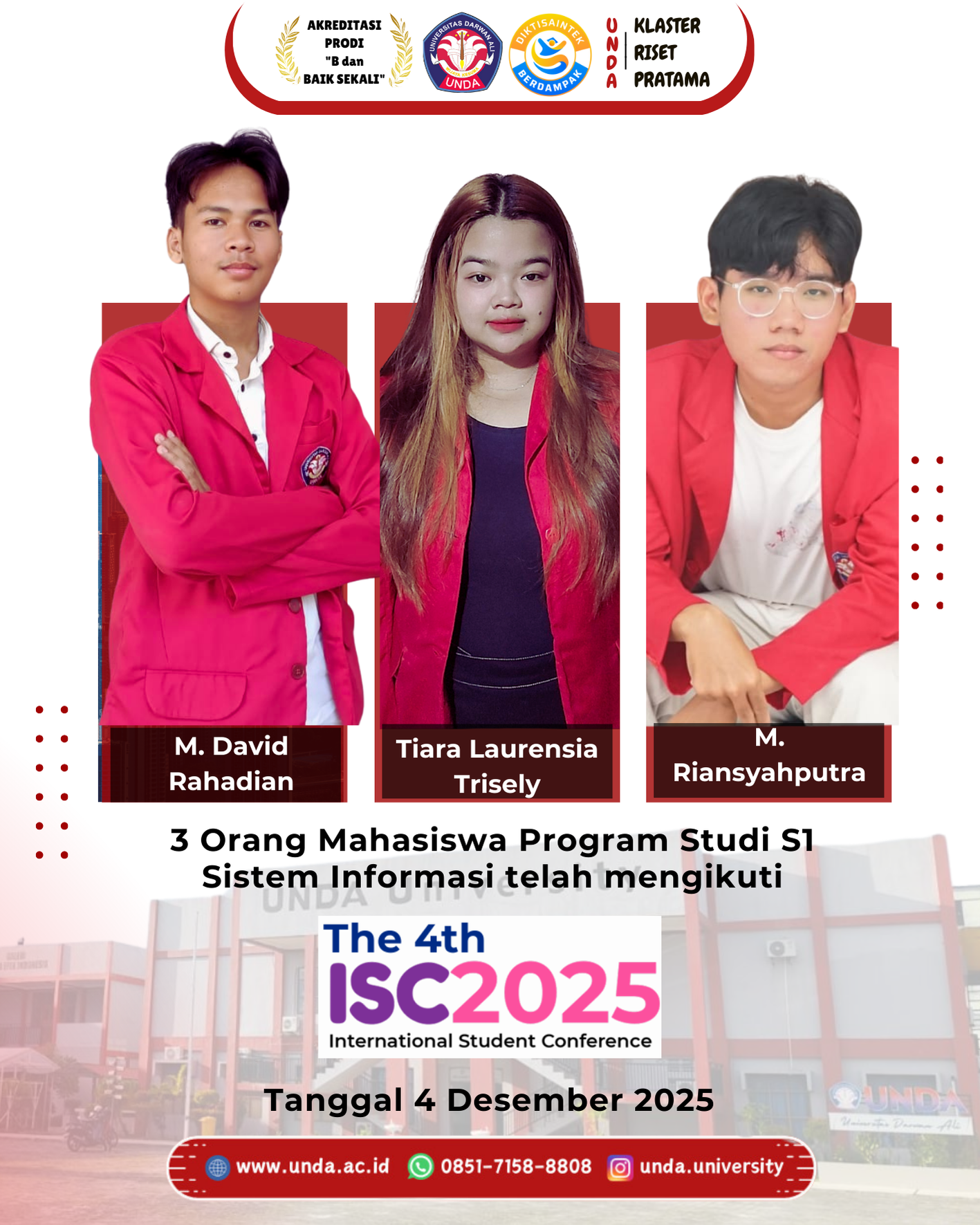 Mahasiswa Program Studi Sistem Informasi UNDA Berpartisipasi dalam The 4th International Student Conference (ISC) 2025