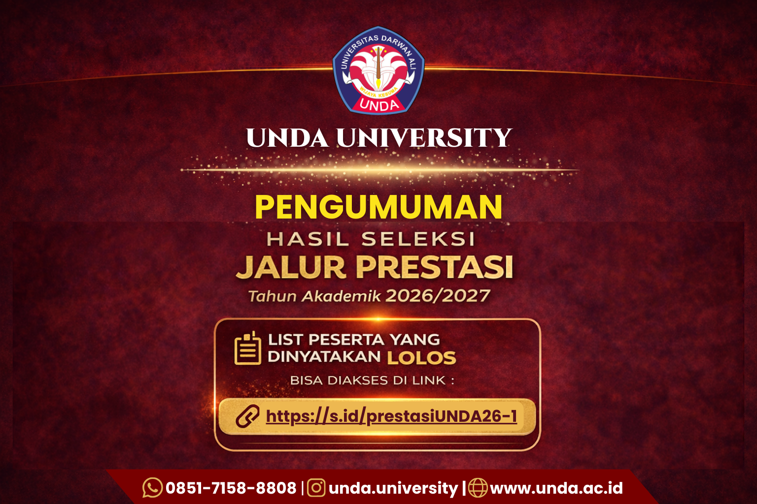 📢 Pengumuman Hasil Seleksi Jalur Prestasi PMB Gelombang 1