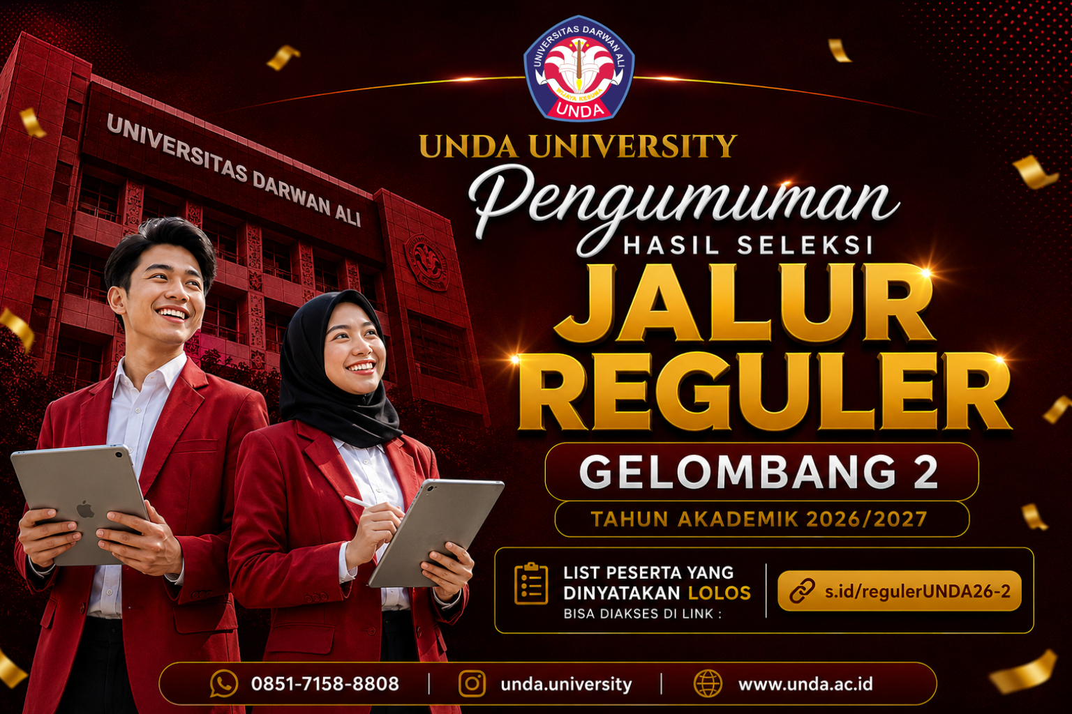 Pengumuman Hasil Seleksi Jalur Reguler Gelombang 2 Tahun Akademik 2026/2027