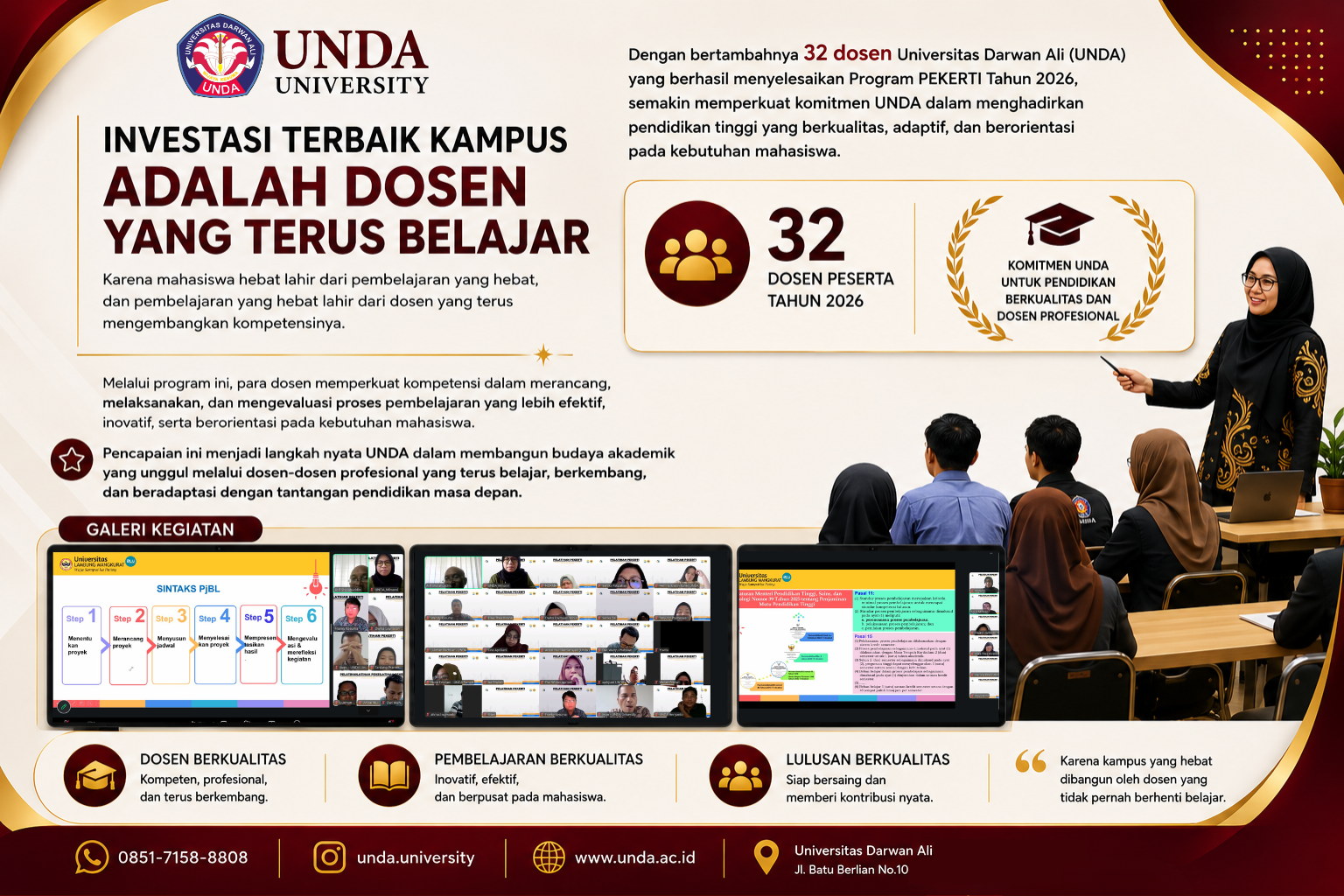 Investasi Terbaik Kampus Adalah Dosen yang Terus Belajar: 32 Dosen UNDA Sukses Menyelesaikan Program PEKERTI 2026