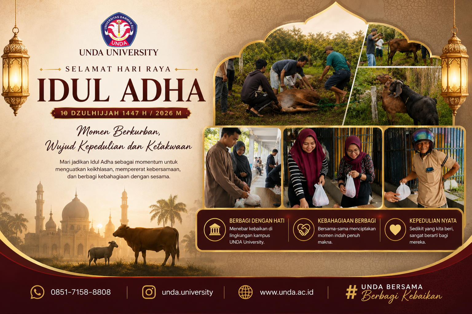 UNDA UNIVERSITY GELAR KEGIATAN KURBAN DAN BERBAGI, WUJUD KEPEDULIAN SERTA KEBERSAMAAN DI HARI RAYA IDUL ADHA 1447 H