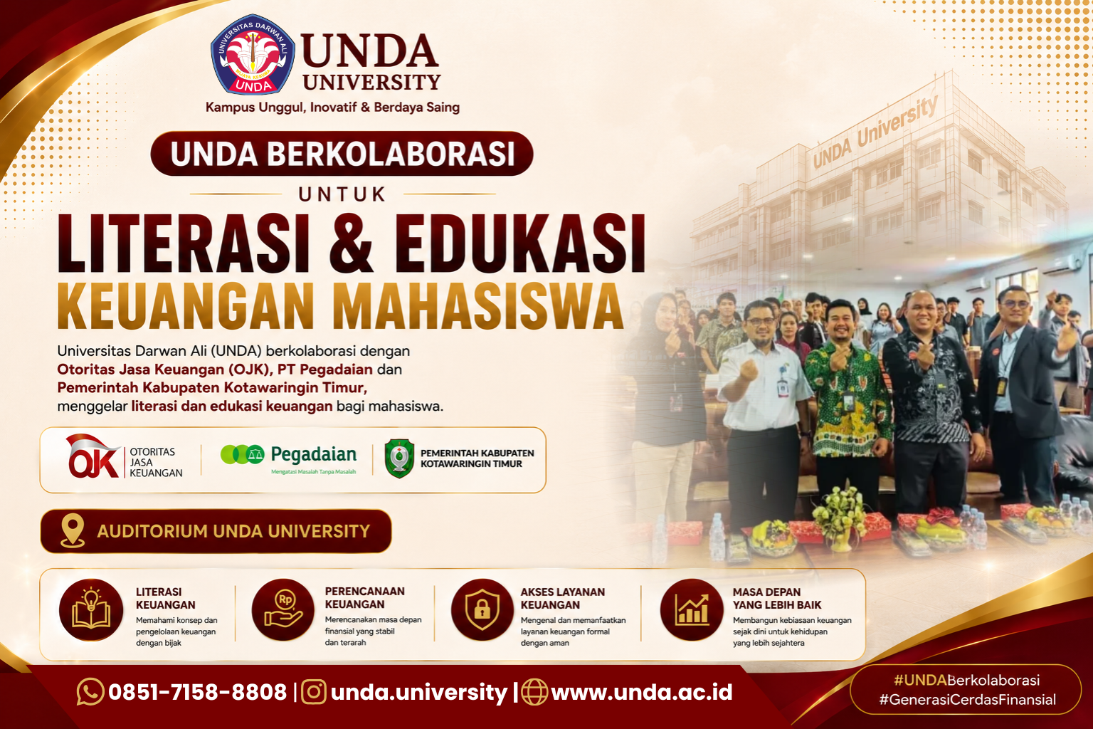 UNDA Perkuat Literasi Keuangan Mahasiswa Melalui Kolaborasi Bersama OJK, Pegadaian, dan Pemerintah Kabupaten Kotawaringin Timur