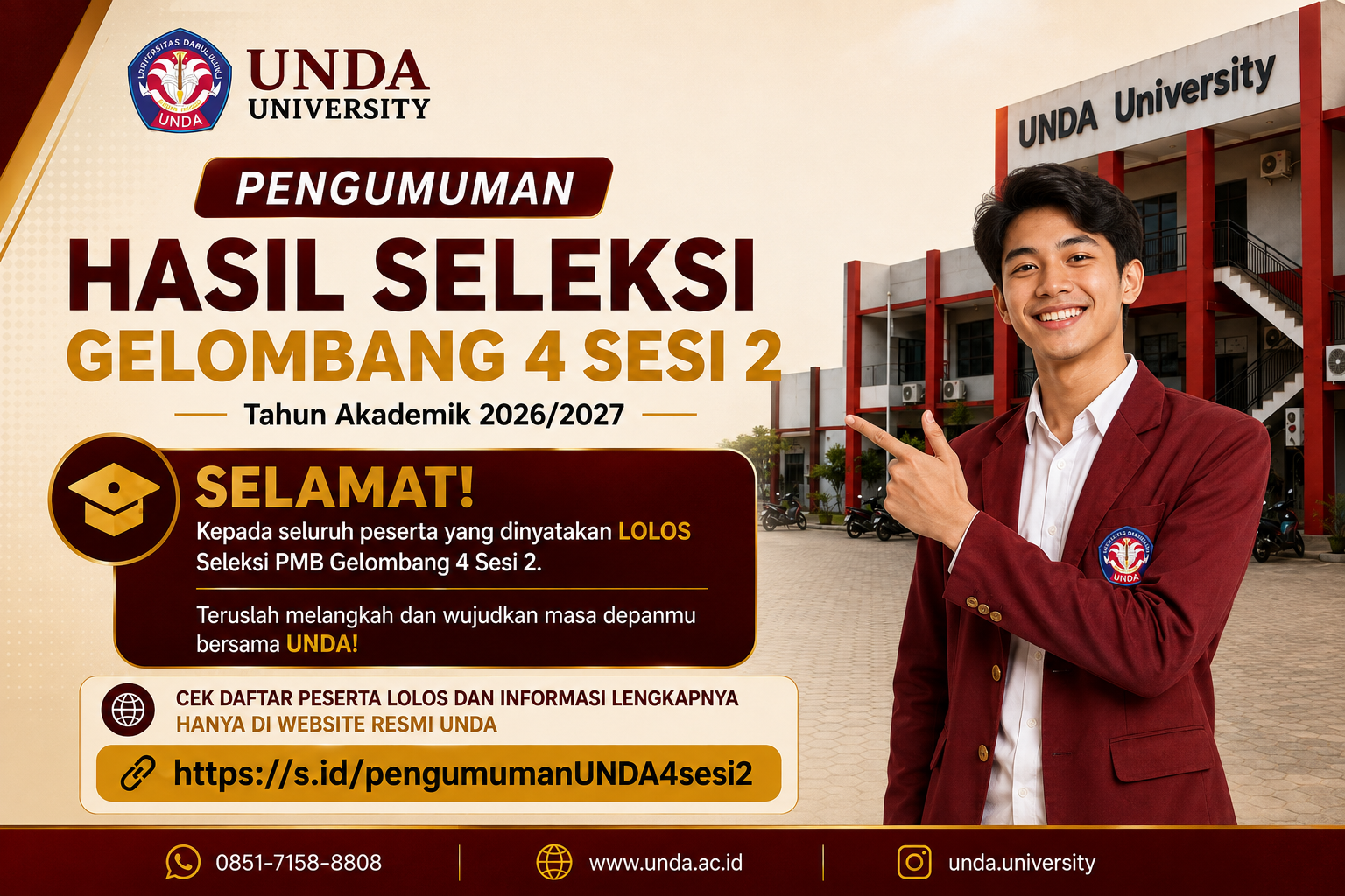 Hasil Seleksi PMB Gelombang 4 Sesi 2 Telah Diumumkan, Saatnya Memulai Perjalanan Kuliah di UNDA!